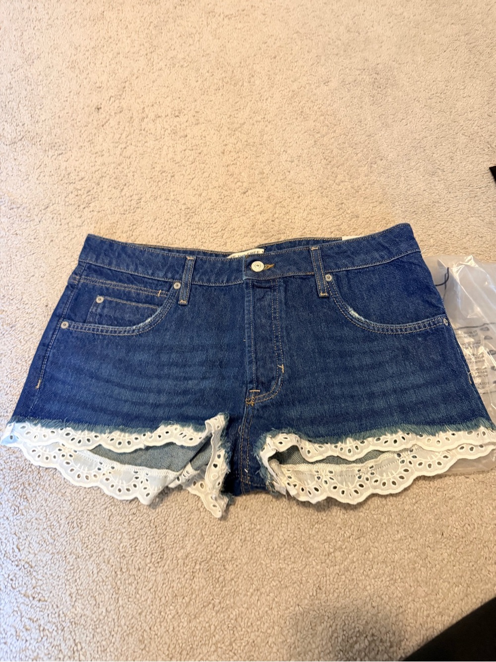 We The Free Blue Denim Shorts with White Eyelet Trim Cali